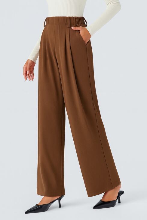 HALARA Denim - Halara Flex™ Waffle Work Trousers NWT Size S Brown High-Waisted Wide-Leg Pants